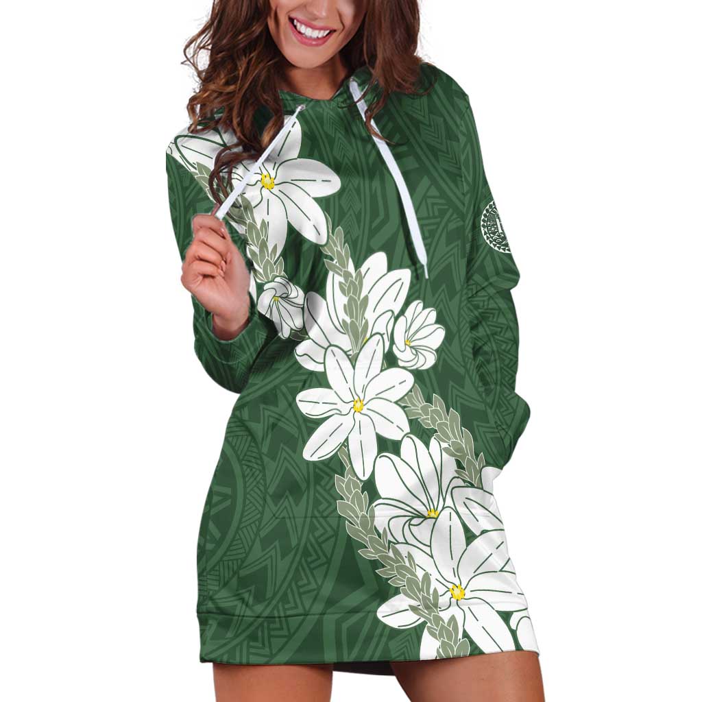 Ia Orana Tahiti Tiare Hoodie Dress Sage Green Lei - Polynesian Pride