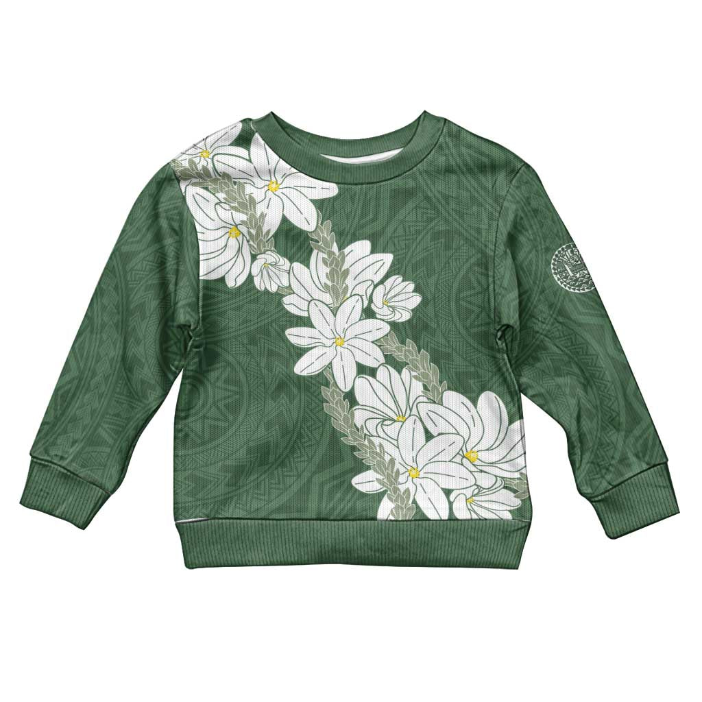 Ia Orana Tahiti Tiare Kid Ugly Christmas Sweater Sage Green Lei - Polynesian Pride