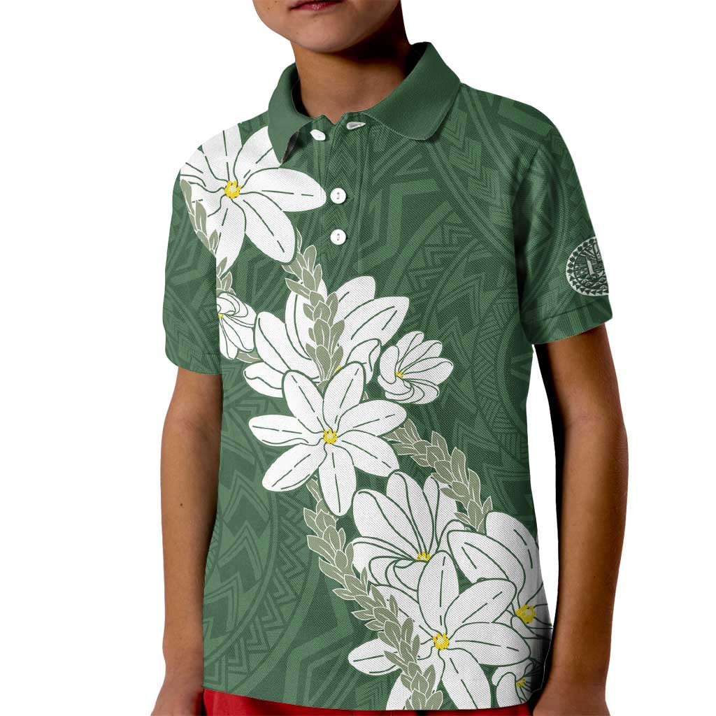 Ia Orana Tahiti Tiare Kid Polo Shirt Sage Green Lei - Polynesian Pride