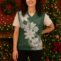Ia Orana Tahiti Tiare Christmas Knitted V-Neck Vest Sage Green Lei - Polynesian Pride