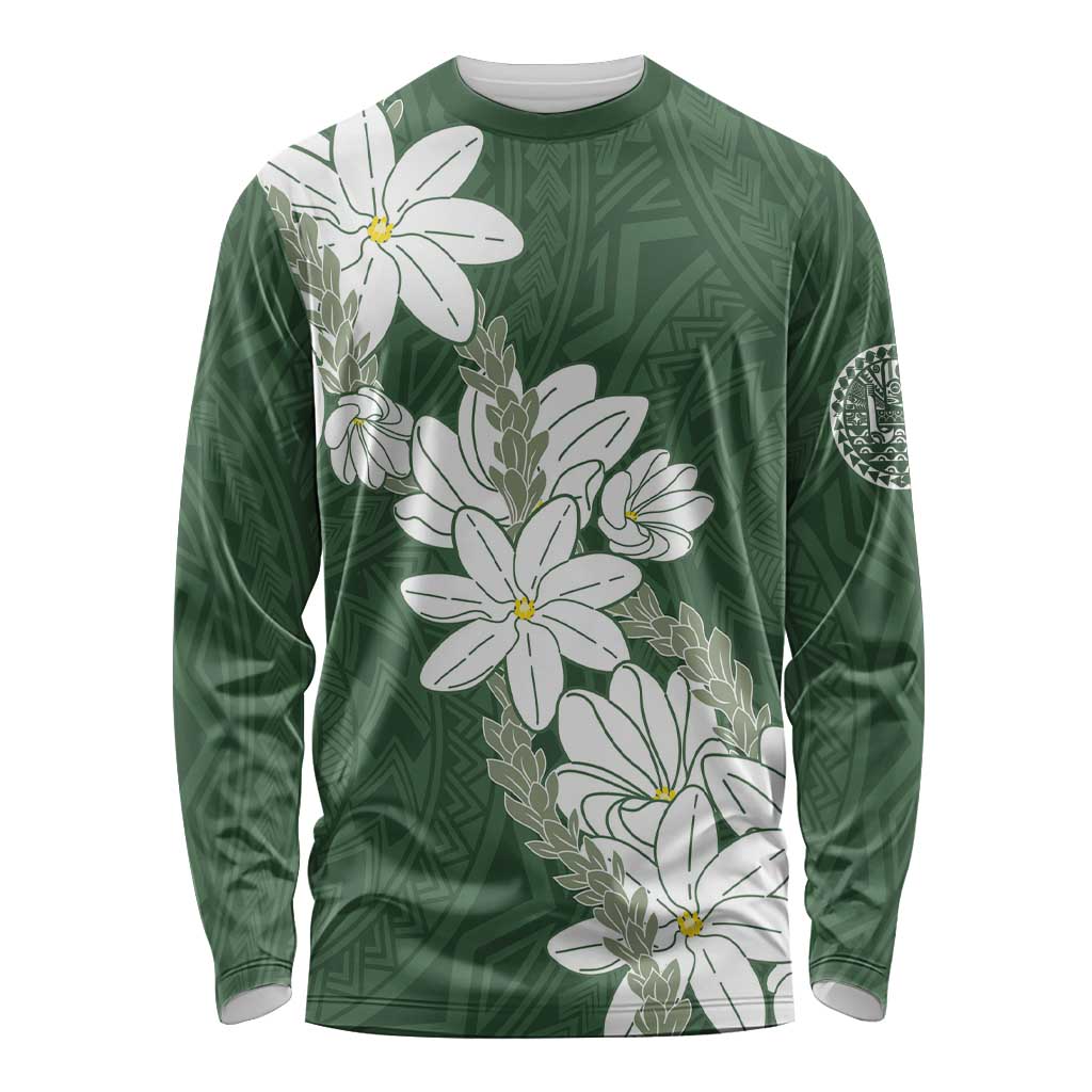 Ia Orana Tahiti Tiare Long Sleeve Shirt Sage Green Lei LT7 Unisex Sage Green - Polynesian Pride
