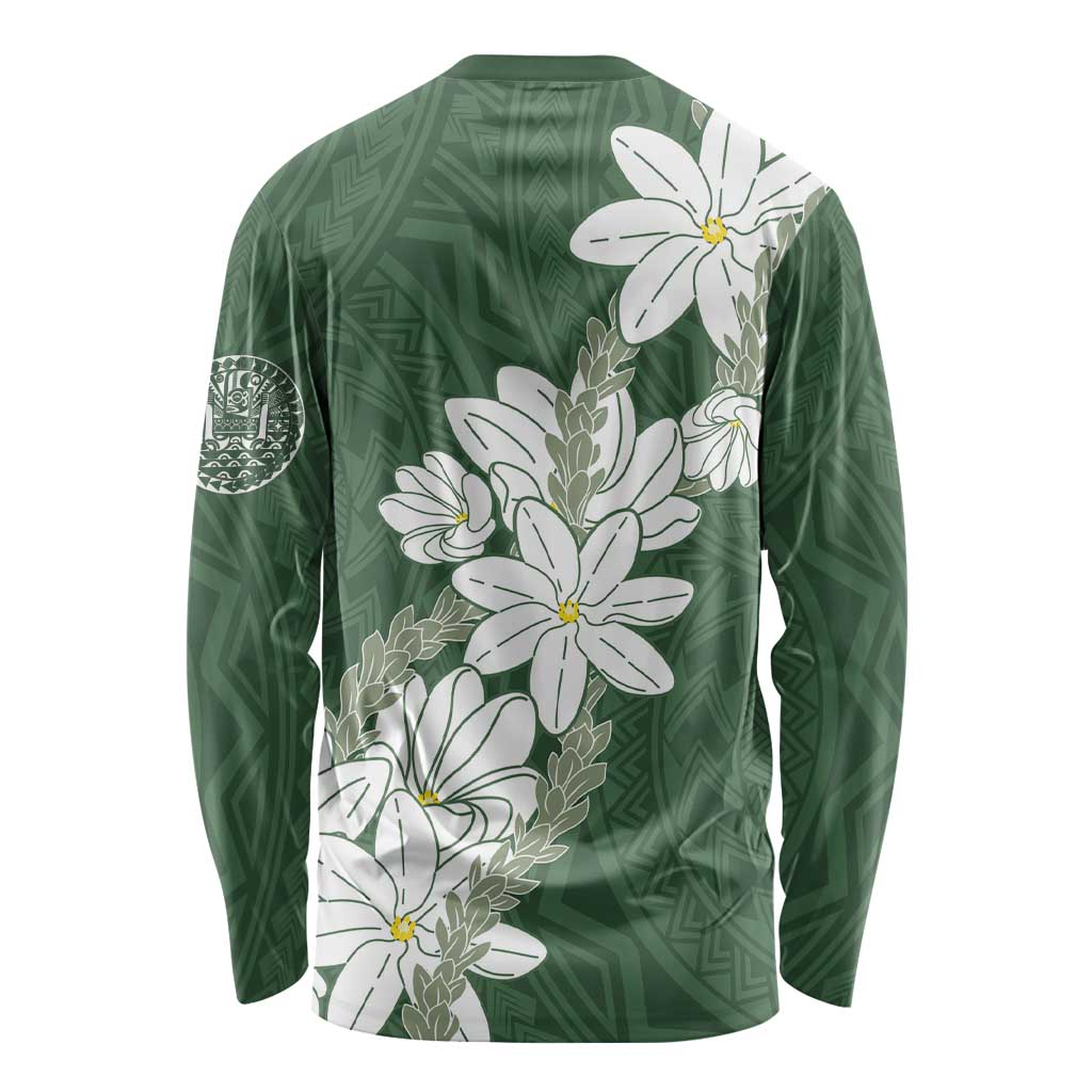 Ia Orana Tahiti Tiare Long Sleeve Shirt Sage Green Lei - Polynesian Pride
