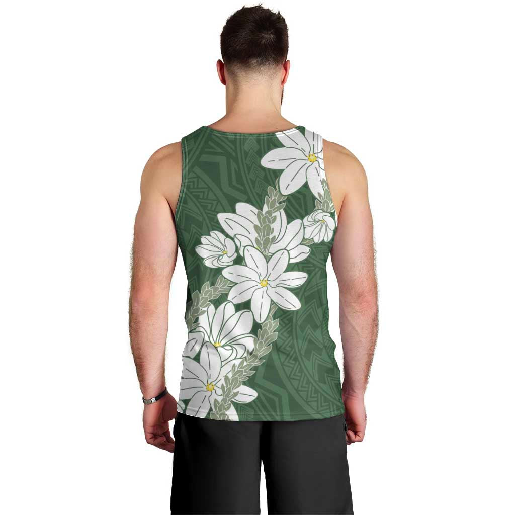 Ia Orana Tahiti Tiare Men Tank Top Sage Green Lei - Polynesian Pride