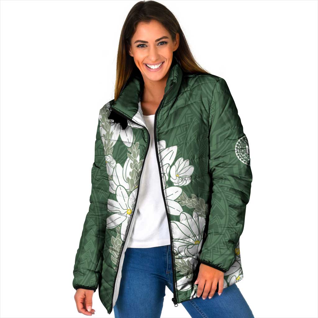 Ia Orana Tahiti Tiare Padded Jacket Sage Green Lei - Polynesian Pride