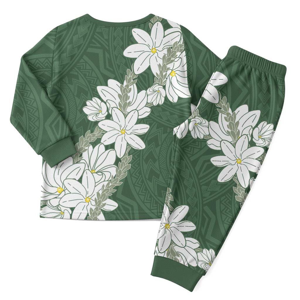 Ia Orana Tahiti Tiare Christmas Pajama Set Sage Green Lei - Polynesian Pride