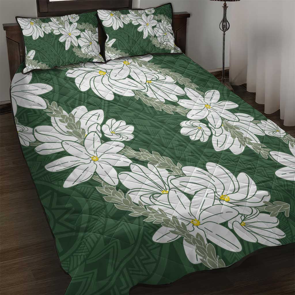 Ia Orana Tahiti Tiare Quilt Bed Set Sage Green Lei LT7 Sage Green - Polynesian Pride