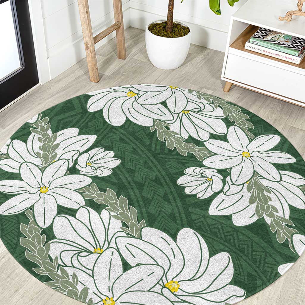 Ia Orana Tahiti Tiare Round Carpet Sage Green Lei - Polynesian Pride