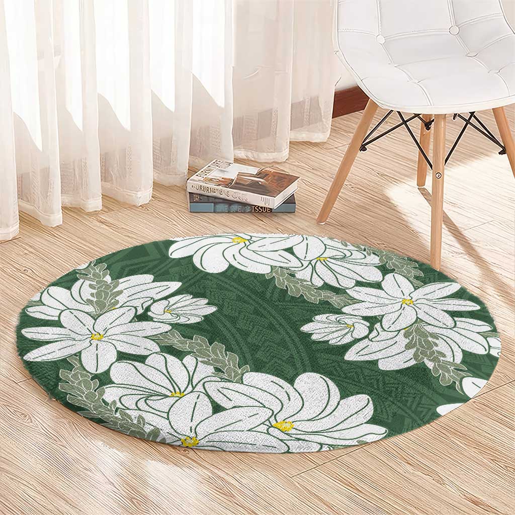 Ia Orana Tahiti Tiare Round Carpet Sage Green Lei - Polynesian Pride