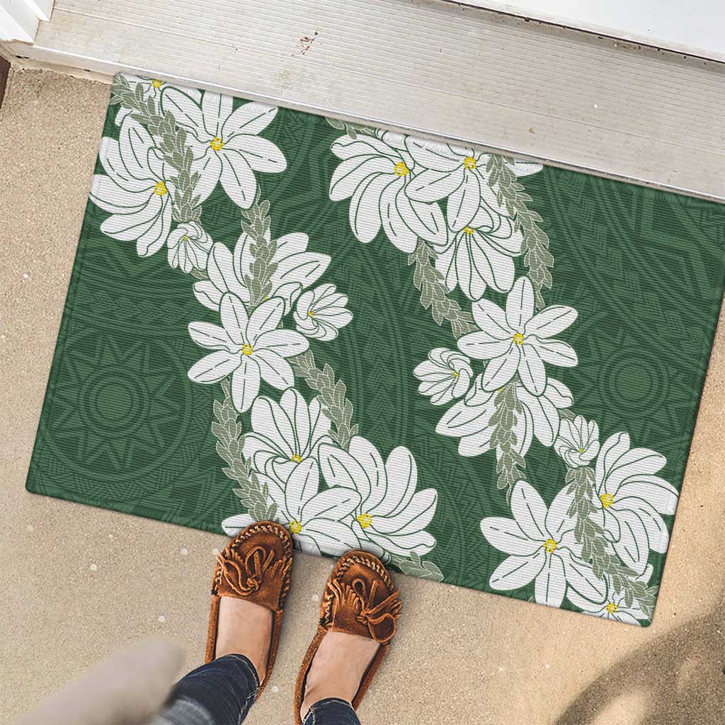 Ia Orana Tahiti Tiare Rubber Doormat Sage Green Lei - Polynesian Pride
