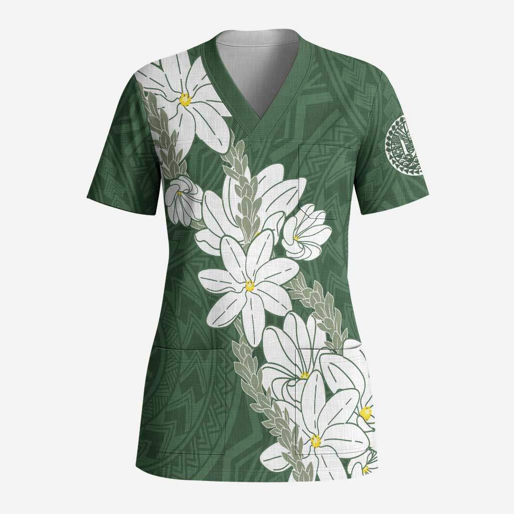 Ia Orana Tahiti Tiare Scrub Top Sage Green Lei LT7 Adult Sage Green - Polynesian Pride