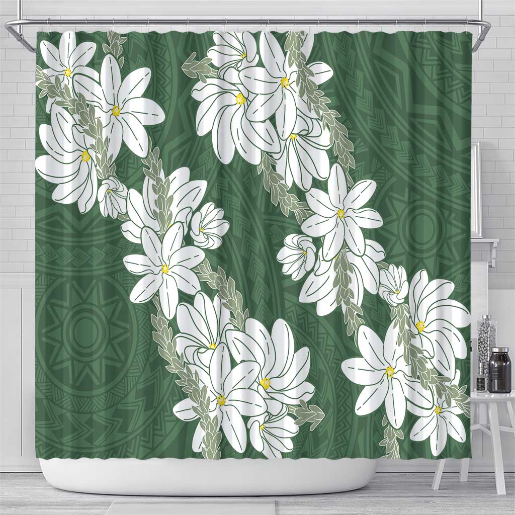 Ia Orana Tahiti Tiare Shower Curtain Sage Green Lei - Polynesian Pride