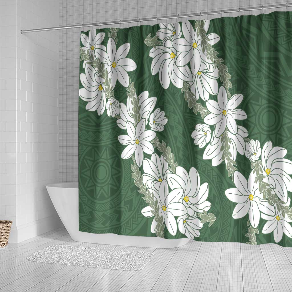 Ia Orana Tahiti Tiare Shower Curtain Sage Green Lei - Polynesian Pride