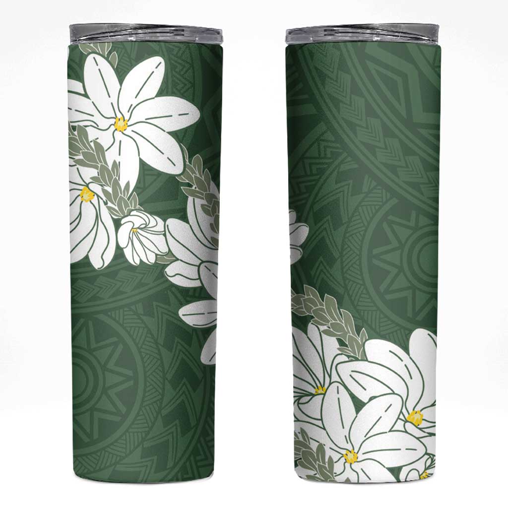 Ia Orana Tahiti Tiare Skinny Tumbler Sage Green Lei - Polynesian Pride