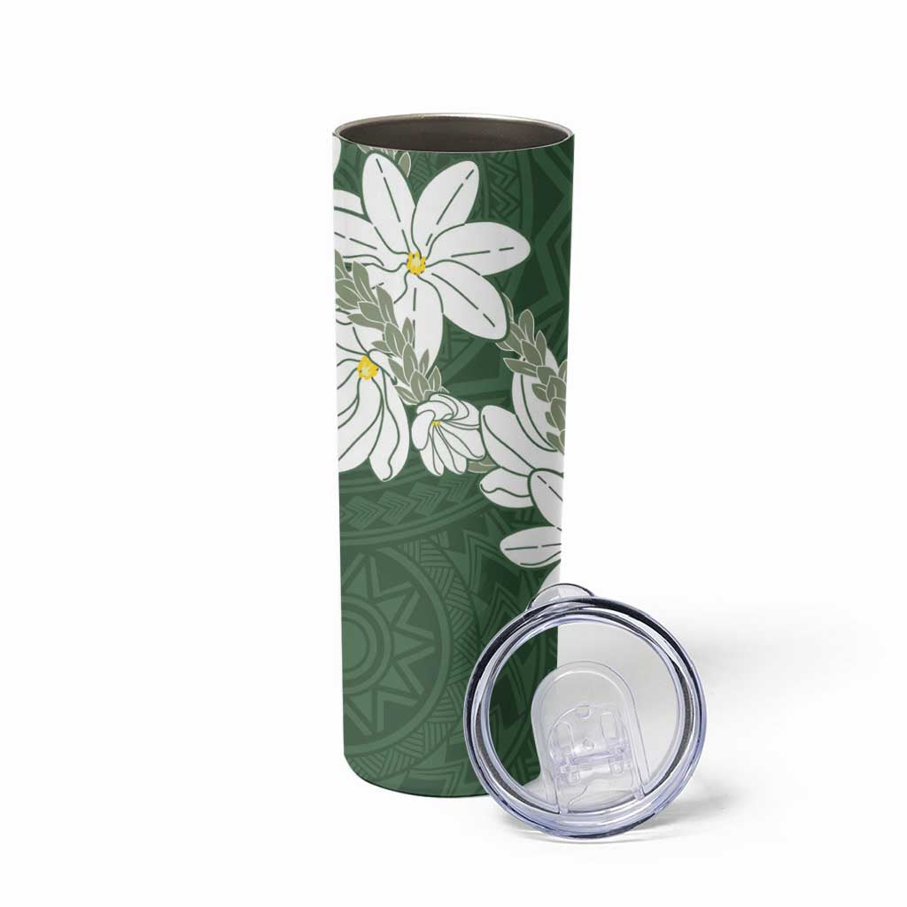 Ia Orana Tahiti Tiare Skinny Tumbler Sage Green Lei - Polynesian Pride