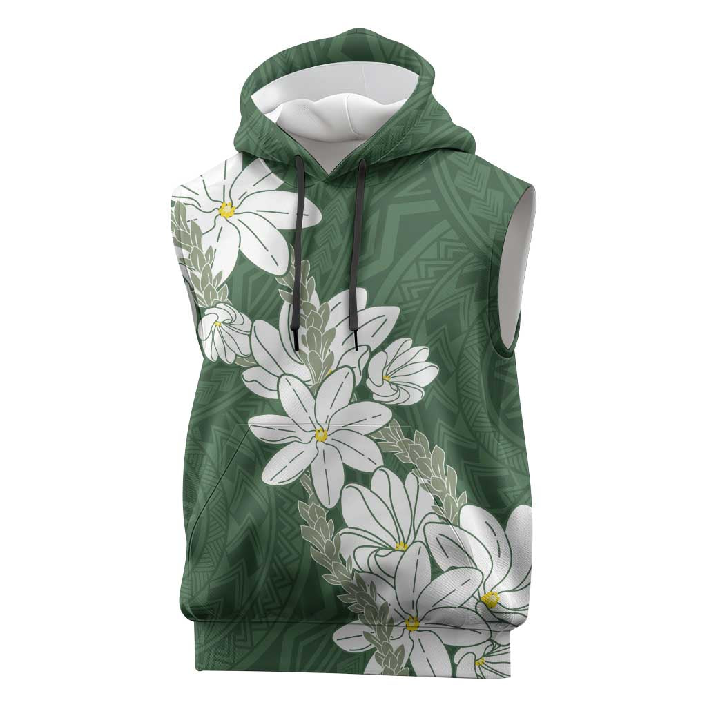 Ia Orana Tahiti Tiare Sleeveless Hoodie Sage Green Lei LT7 Sage Green - Polynesian Pride