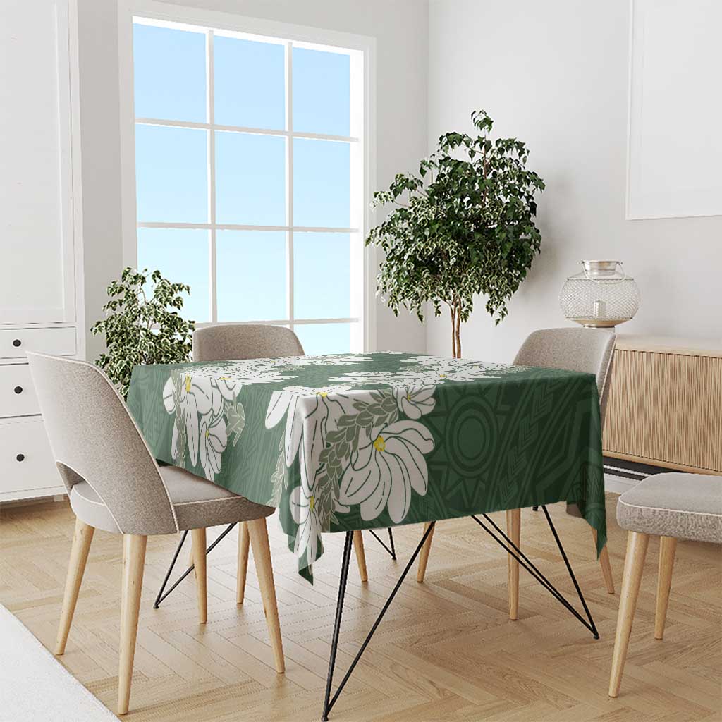 Ia Orana Tahiti Tiare Tablecloth Sage Green Lei - Polynesian Pride