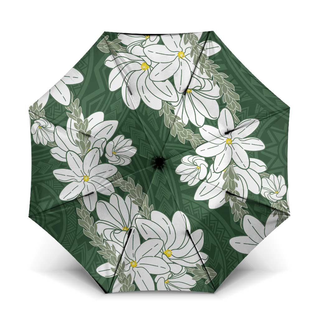 Ia Orana Tahiti Tiare Umbrella Sage Green Lei LT7 One Size Folded 11.42 inch Opened Diameter 37.4 inch Sage Green - Polynesian Pride