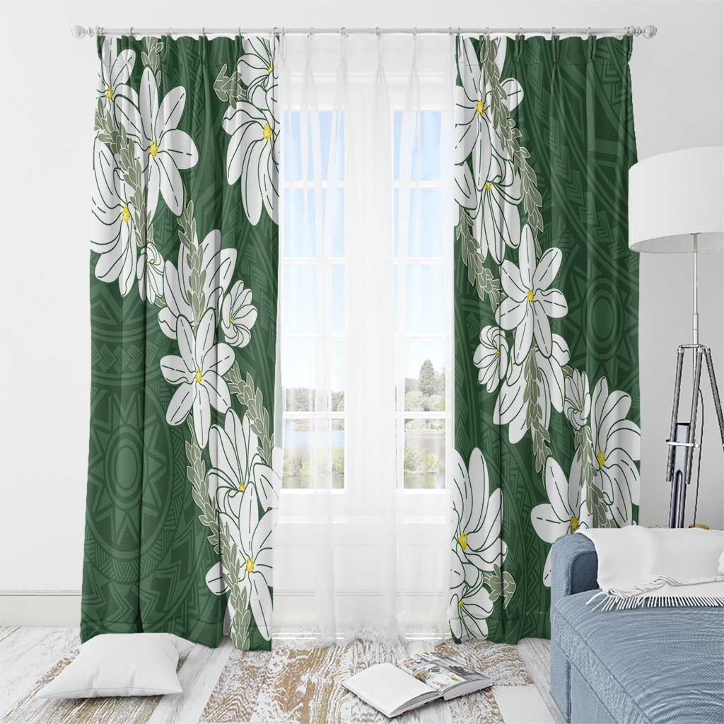 Ia Orana Tahiti Tiare Window Curtain Sage Green Lei - Polynesian Pride