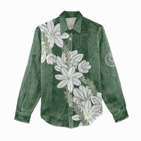 Ia Orana Tahiti Tiare Women Casual Shirt Sage Green Lei - Polynesian Pride