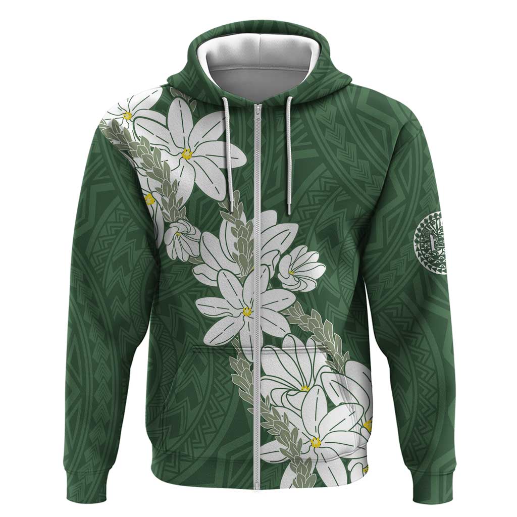Ia Orana Tahiti Tiare Zip Hoodie Sage Green Lei LT7 Zip Hoodie Sage Green - Polynesian Pride