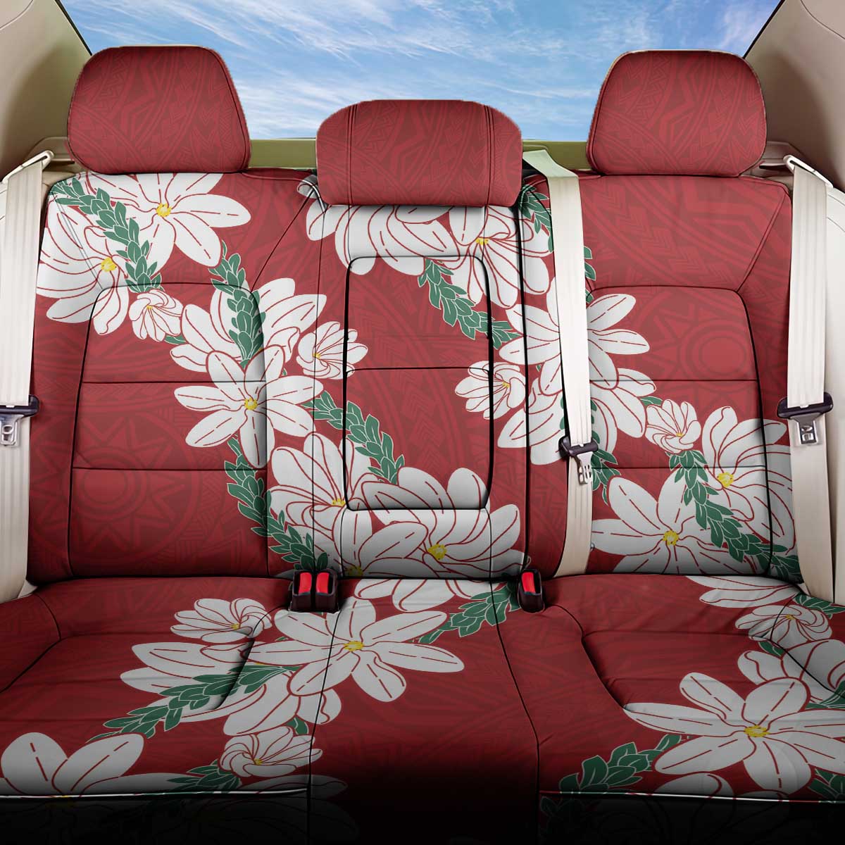 Ia Orana Tahiti Tiare Back Car Seat Cover Crimson Lei LT7 One Size Red - Polynesian Pride