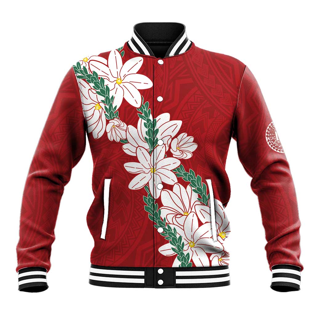 Ia Orana Tahiti Tiare Baseball Jacket Crimson Lei LT7 Unisex Red - Polynesian Pride