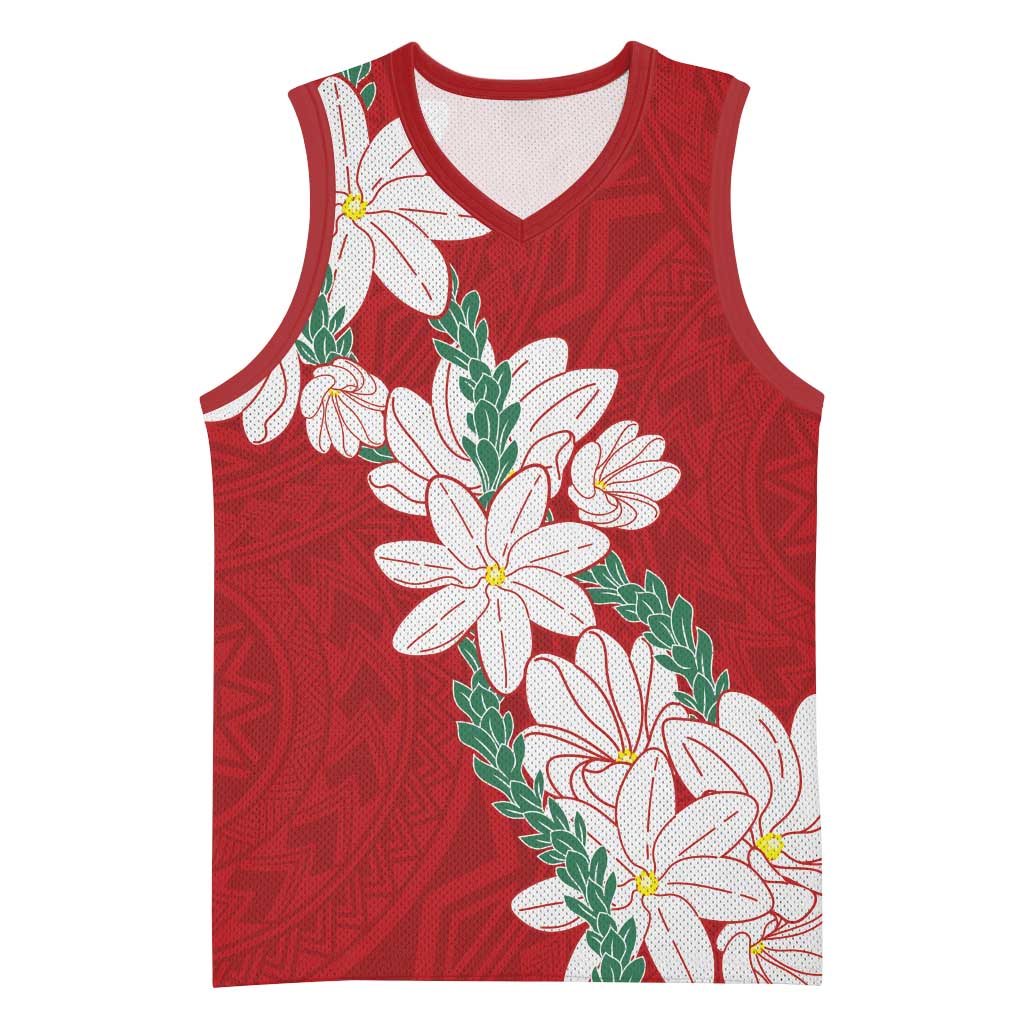 Ia Orana Tahiti Tiare Basketball Jersey Crimson Lei LT7 Unisex Red - Polynesian Pride
