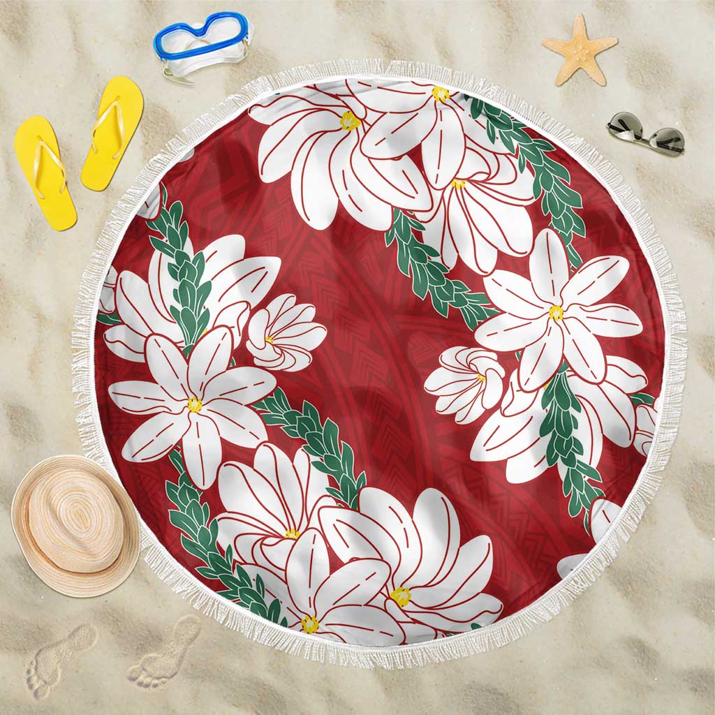 Ia Orana Tahiti Tiare Beach Blanket Crimson Lei LT7 One Size 150cm Red - Polynesian Pride