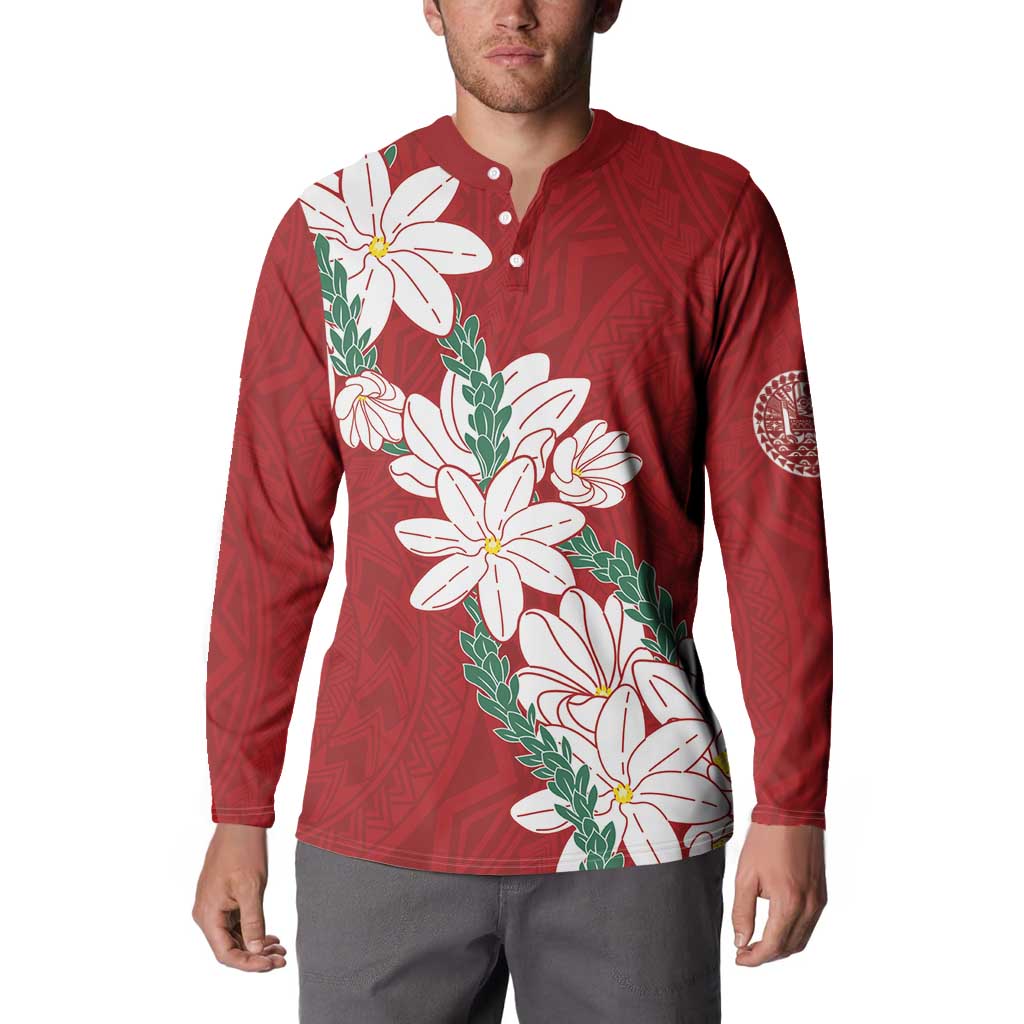Ia Orana Tahiti Tiare Button Sweatshirt Crimson Lei - Polynesian Pride