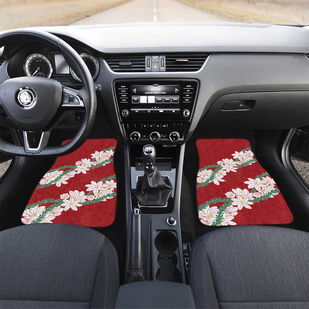 Ia Orana Tahiti Tiare Car Mats Crimson Lei LT7 Set 2pcs - Front Red - Polynesian Pride