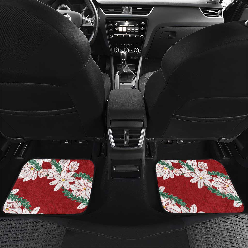 Ia Orana Tahiti Tiare Car Mats Crimson Lei LT7 Set 2pcs - Back Red - Polynesian Pride