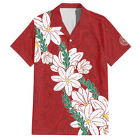 Ia Orana Tahiti Tiare Family Matching Long Sleeve Bodycon Dress and Hawaiian Shirt Crimson Lei - Polynesian Pride