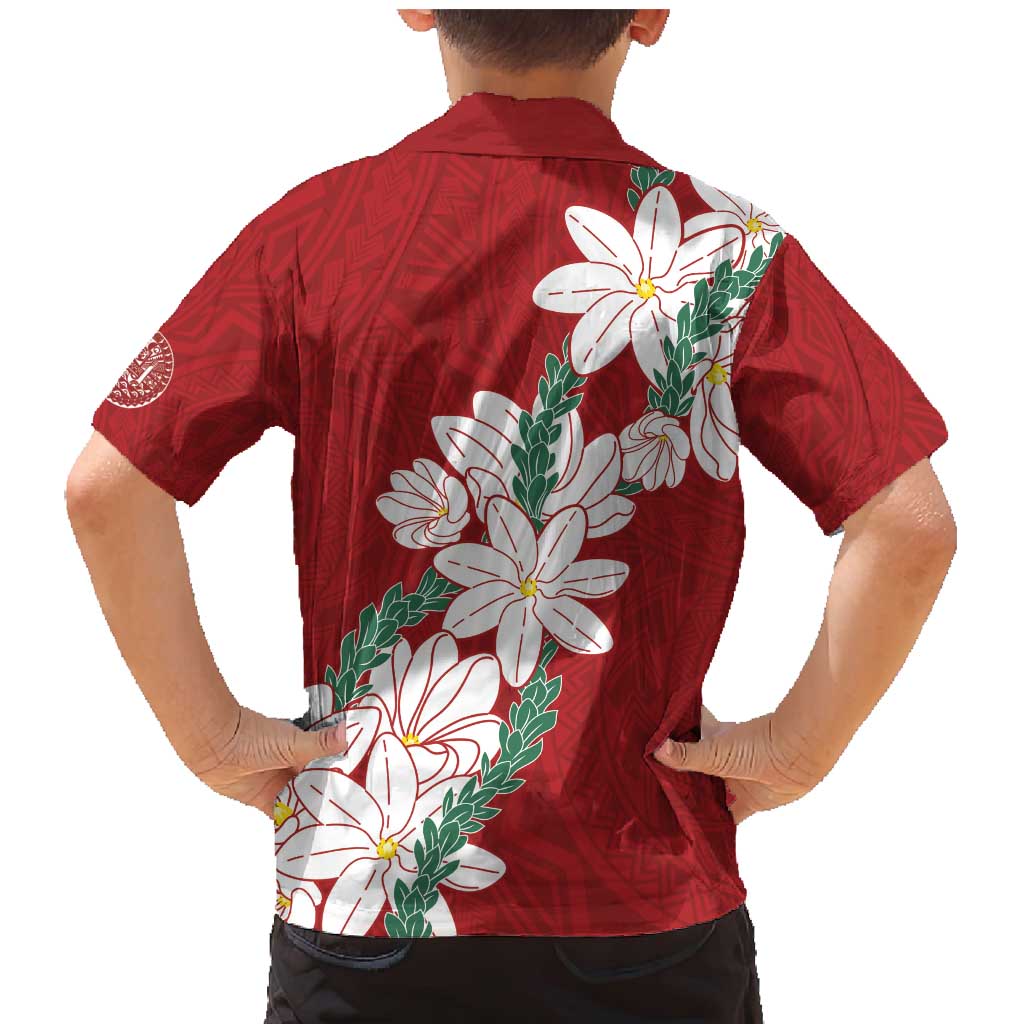 Ia Orana Tahiti Tiare Family Matching Mermaid Dress and Hawaiian Shirt Crimson Lei - Polynesian Pride