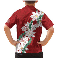 Ia Orana Tahiti Tiare Family Matching Mermaid Dress and Hawaiian Shirt Crimson Lei - Polynesian Pride