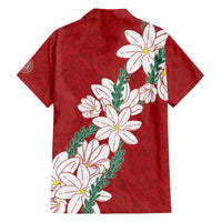 Ia Orana Tahiti Tiare Family Matching Off The Shoulder Long Sleeve Dress and Hawaiian Shirt Crimson Lei - Polynesian Pride