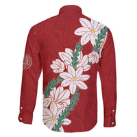 Ia Orana Tahiti Tiare Family Matching Off The Shoulder Long Sleeve Dress and Hawaiian Shirt Crimson Lei - Polynesian Pride