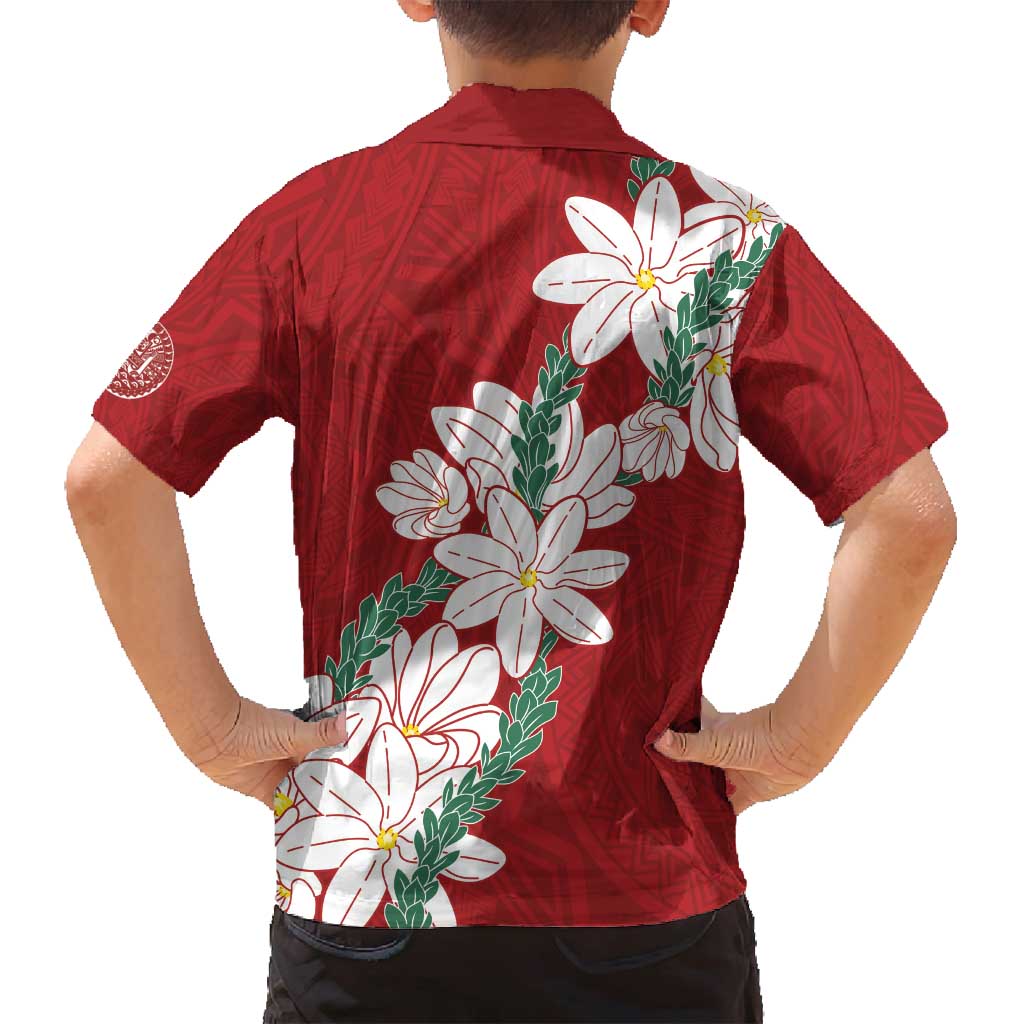 Ia Orana Tahiti Tiare Family Matching Off Shoulder Short Dress and Hawaiian Shirt Crimson Lei LT7 - Polynesian Pride