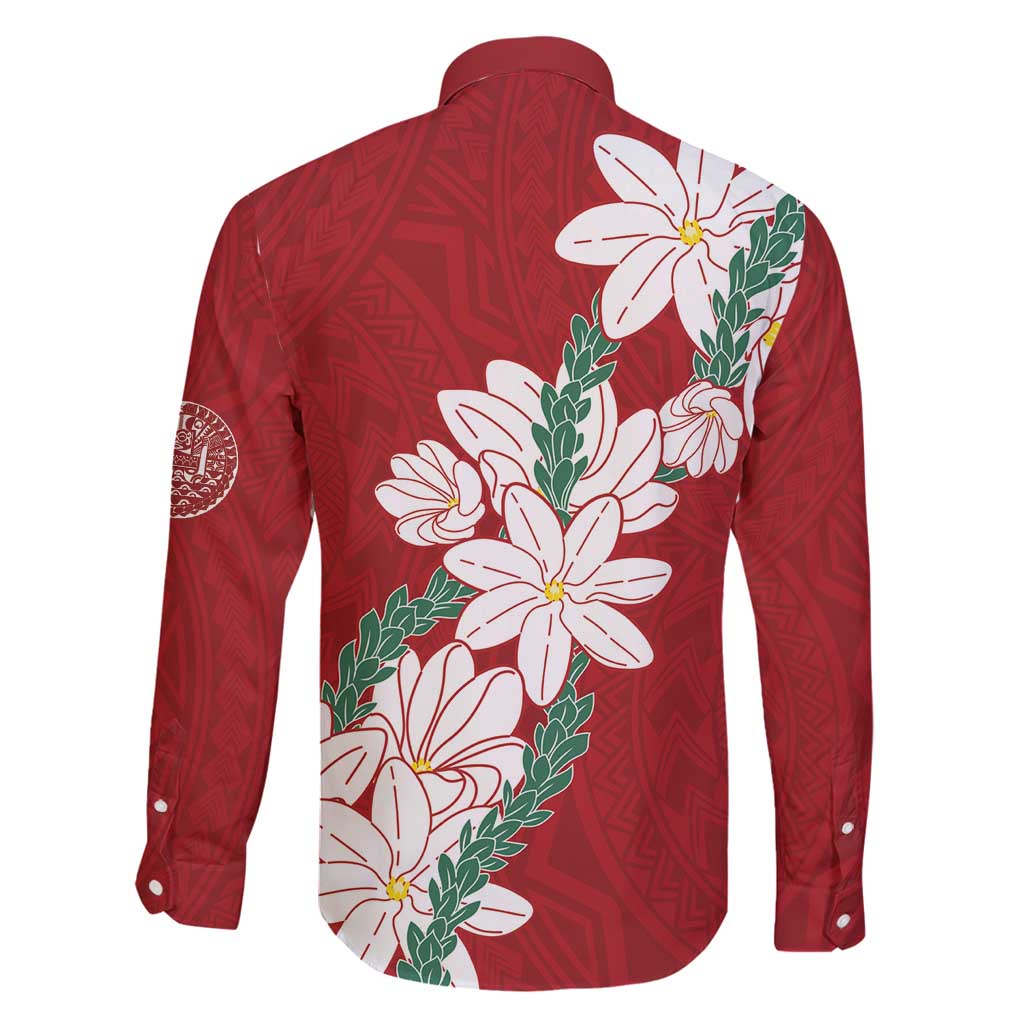 Ia Orana Tahiti Tiare Family Matching Off Shoulder Short Dress and Hawaiian Shirt Crimson Lei LT7 - Polynesian Pride