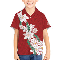 Ia Orana Tahiti Tiare Family Matching Puletasi and Hawaiian Shirt Crimson Lei LT7 Son's Shirt Red - Polynesian Pride