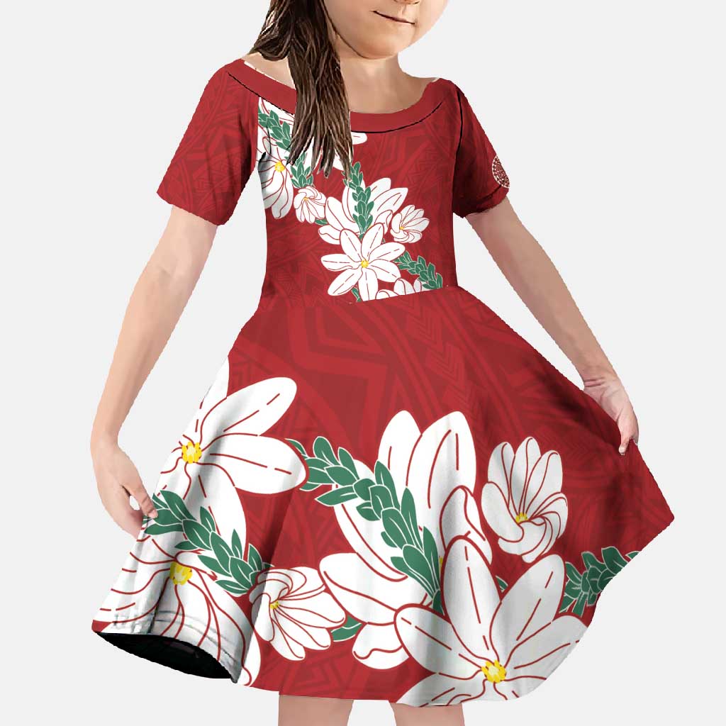 Ia Orana Tahiti Tiare Family Matching Summer Maxi Dress and Hawaiian Shirt Crimson Lei - Polynesian Pride