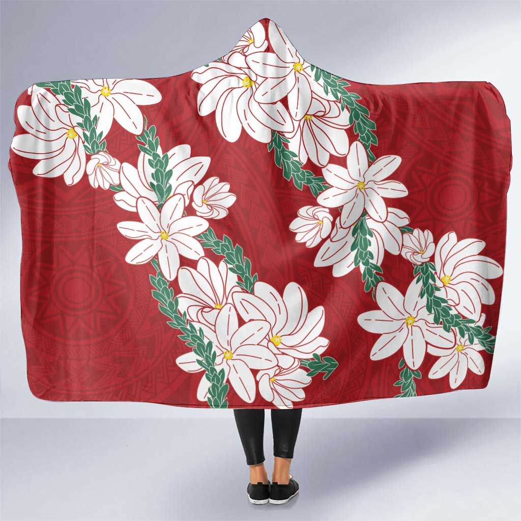 Ia Orana Tahiti Tiare Hooded Blanket Crimson Lei LT7 One Size Red - Polynesian Pride