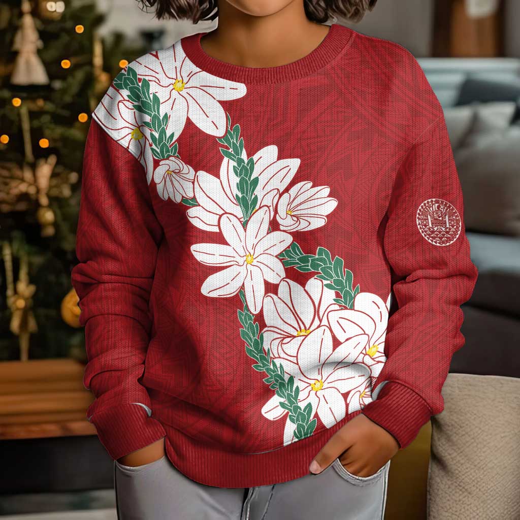 Ia Orana Tahiti Tiare Kid Ugly Christmas Sweater Crimson Lei - Polynesian Pride