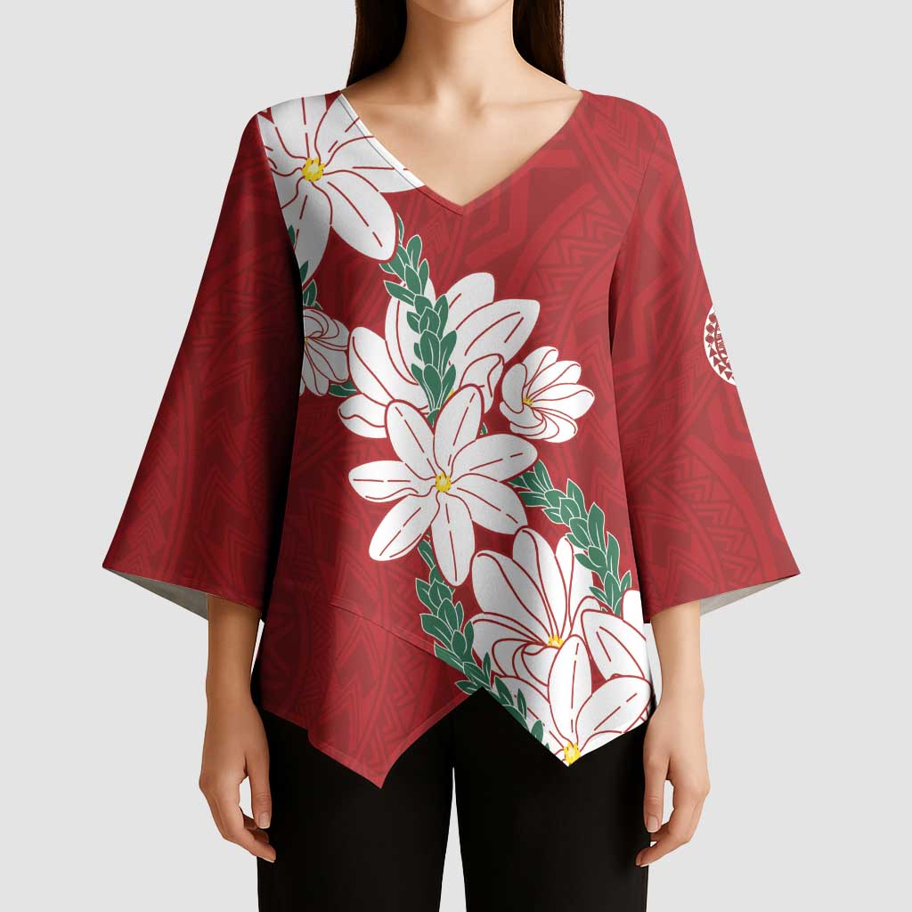 Ia Orana Tahiti Tiare Kimono Sleeve Blouse Crimson Lei - Polynesian Pride