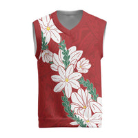 Ia Orana Tahiti Tiare Christmas Knitted V-Neck Vest Crimson Lei - Polynesian Pride