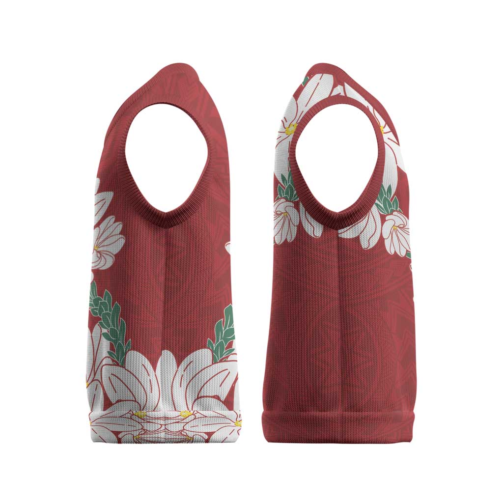 Ia Orana Tahiti Tiare Christmas Knitted V-Neck Vest Crimson Lei - Polynesian Pride