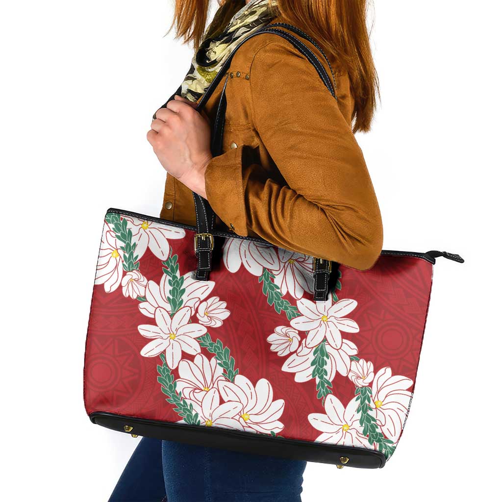 Ia Orana Tahiti Tiare Leather Tote Bag Crimson Lei LT7 Red - Polynesian Pride