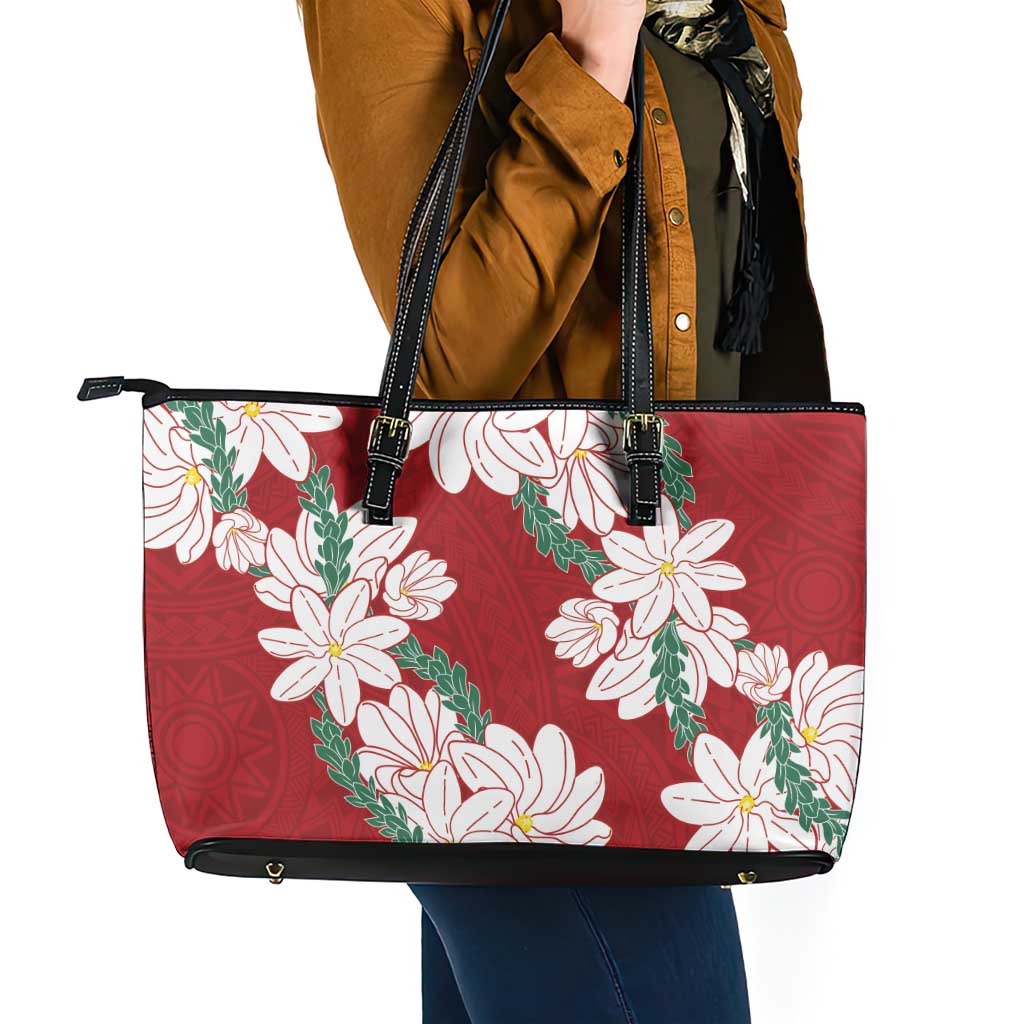 Ia Orana Tahiti Tiare Leather Tote Bag Crimson Lei - Polynesian Pride