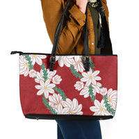 Ia Orana Tahiti Tiare Leather Tote Bag Crimson Lei - Polynesian Pride