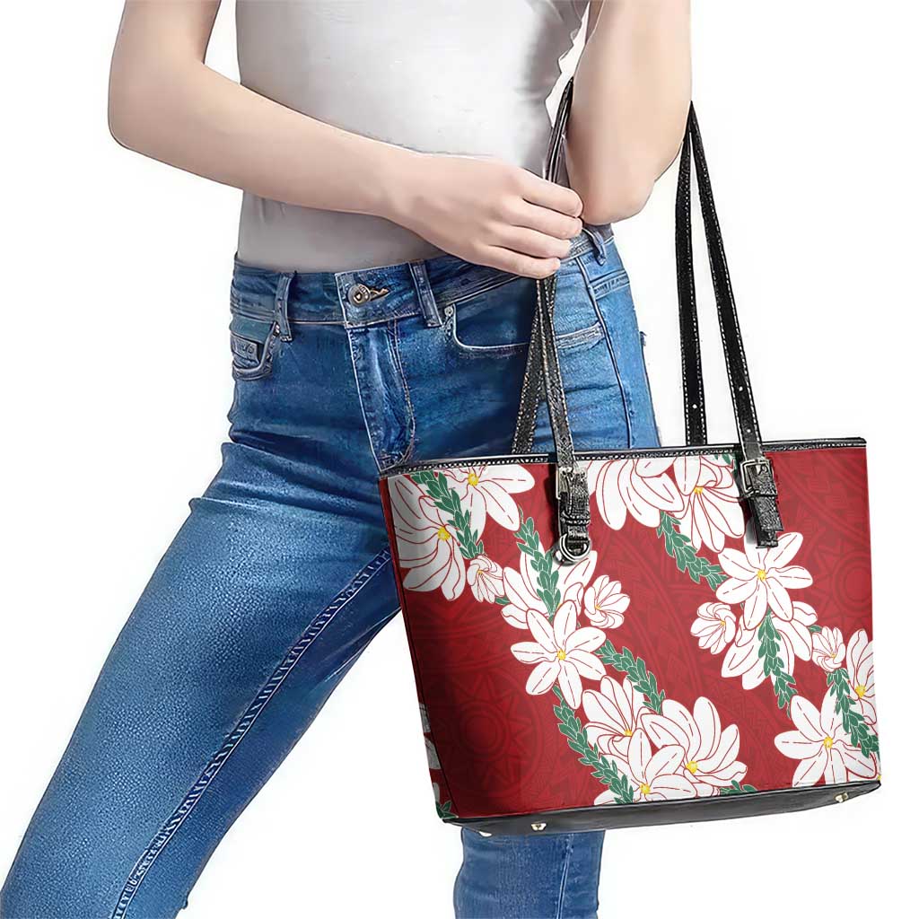Ia Orana Tahiti Tiare Leather Tote Bag Crimson Lei - Polynesian Pride
