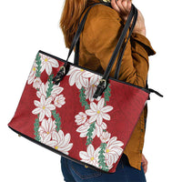 Ia Orana Tahiti Tiare Leather Tote Bag Crimson Lei - Polynesian Pride